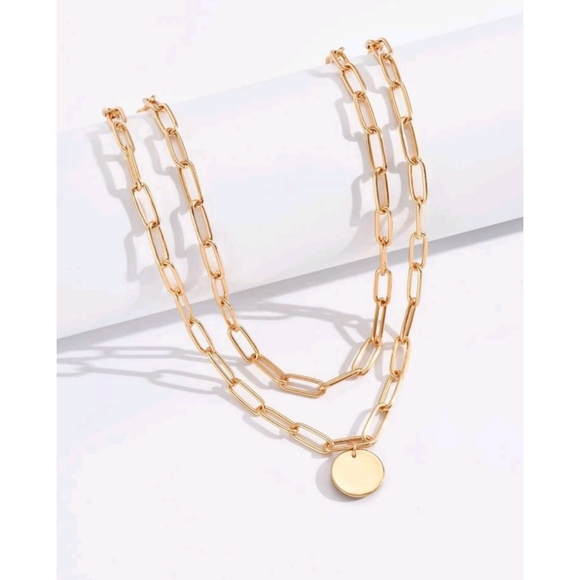 Anthropologie Kasey Layered Trendy Charm & Paperclip Gold Necklace - Picture 3 of 4